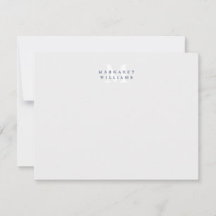 Navy Blue Custom Colored Monogram Name Note Card