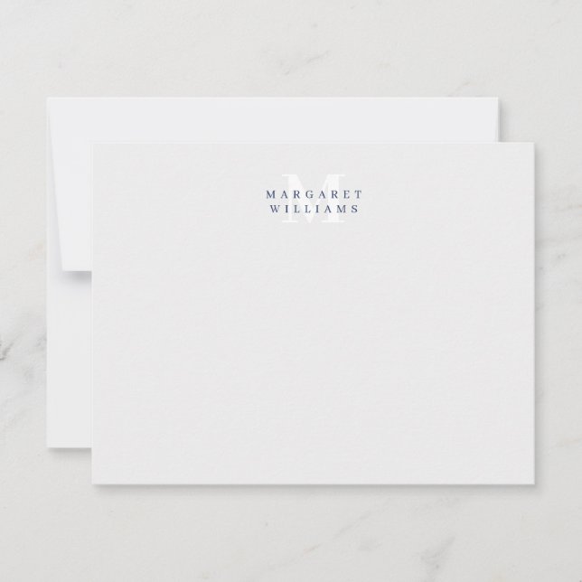 Navy Blue Custom Colored Monogram Name Note Card (Front)