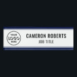 Navy Blue Custom Company Logo Employee Name Tag<br><div class="desc">Personalize this navy blue edged name tag with your company logo, employee name and job title. It's available with a magnetic back fastener or with a safety pin back. It's a lightweight name tag - 1 inch x 3 inch. Be sure to select a backing option where it says "Backing...</div>
