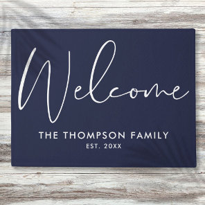 Navy Blue Custom Family Name Welcome Doormat