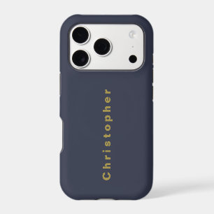 Navy Blue Custom Gold Name Modern Minimalist Men iPhone 17 Pro Case