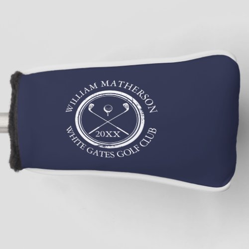 Navy Blue Custom Golfers And Club Date Golf Head Cover