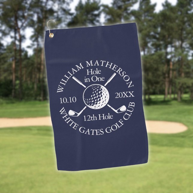 Navy Blue Custom Hole in One Golf Ball Clubs  Towel (Navy Blue Custom Hole in One Golf Ball Clubs Golf Towel)