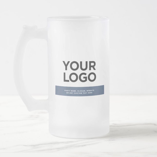 Navy Blue Custom Logo and Text 16oz Frosted Glass Beer Mug (Left)