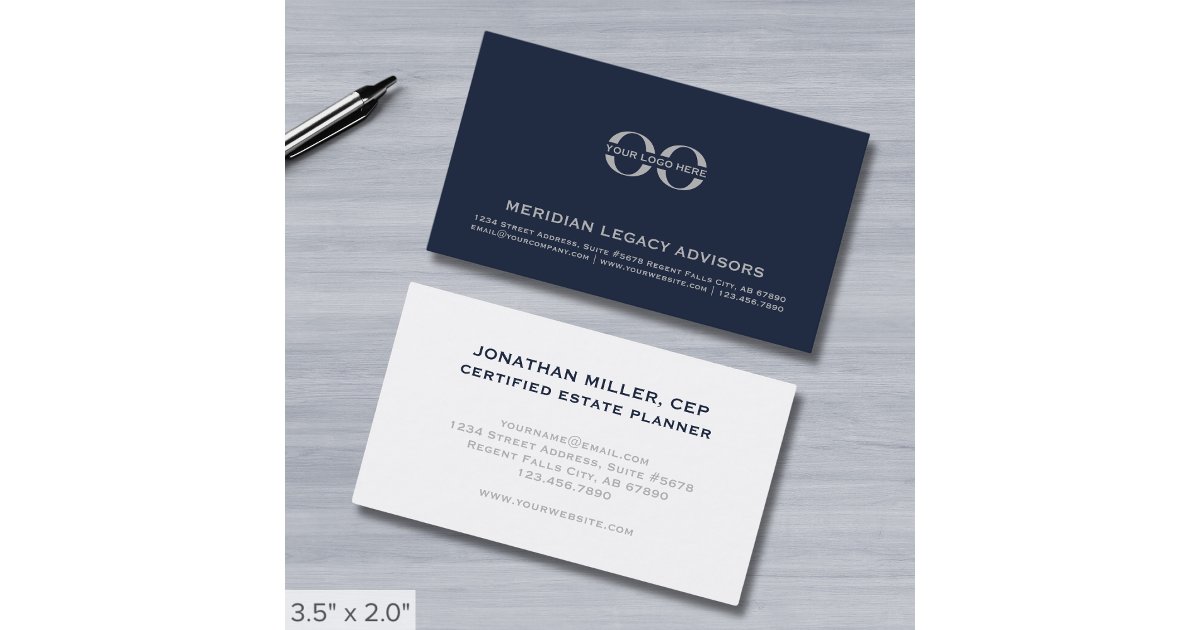 Navy Blue Custom Logo Business Card | Zazzle