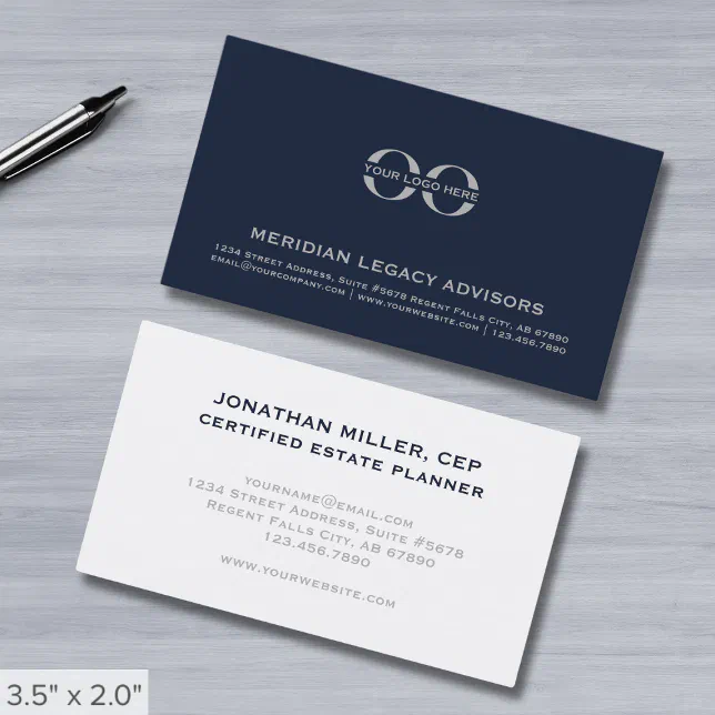 Navy Blue Custom Logo Business Card | Zazzle