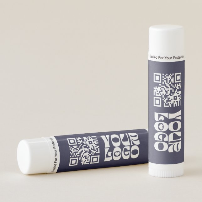 Navy Blue Custom Logo QR Code Promotional Business Lip Balm (Front)
