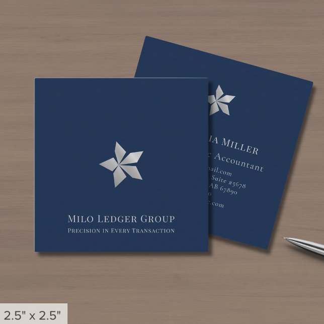 Navy Blue Custom Logo Square Square Business Card (Creator Uploaded)