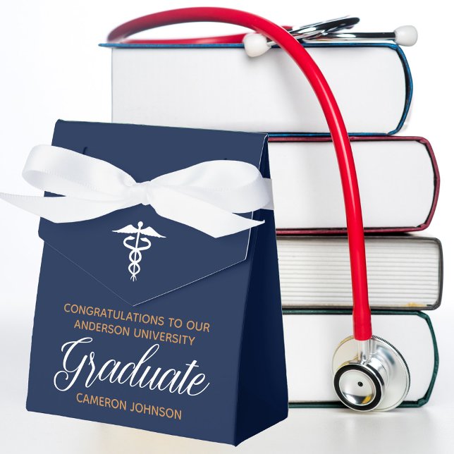 Navy Blue Custom Medical School Graduation Party Favor Boxes (Creator Uploaded)