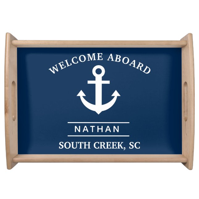 Navy Blue Custom Monogram Name  Serving Tray (Front)