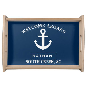 Navy Blue Custom Monogram Name Serving Tray