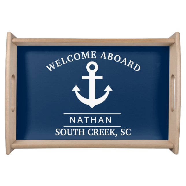 Navy Blue Custom Monogram Name  Serving Tray (Front)