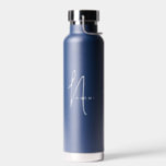 Navy Blue | Custom Monogram Script Name Stylish Water Bottle<br><div class="desc">Custom Classic Navy Blue Script Monogram Name Elegant Chic Water Bottle. A simple and modern design in black and white color featuring handwritten calligraphy for a professional and sophisticated look. Create your own personalized ecofriendly gifts. Any font,  any color,  no minimum.</div>