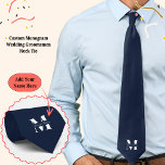 Navy Blue | Custom Monogram Wedding Groomsmen  Neck Tie<br><div class="desc">Elevate your wedding day or special occasion look with this Elegant Monogram and Custom Name Neck Tie. This is the ultimate accessory for the groom and his entire wedding party, offering a stylish and sophisticated way to ensure everyone's look is coordinated and personal. Featuring a bold, classic white monogram initial...</div>