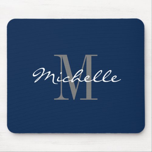 Navy blue custom monogrammed name initial letter mouse pad