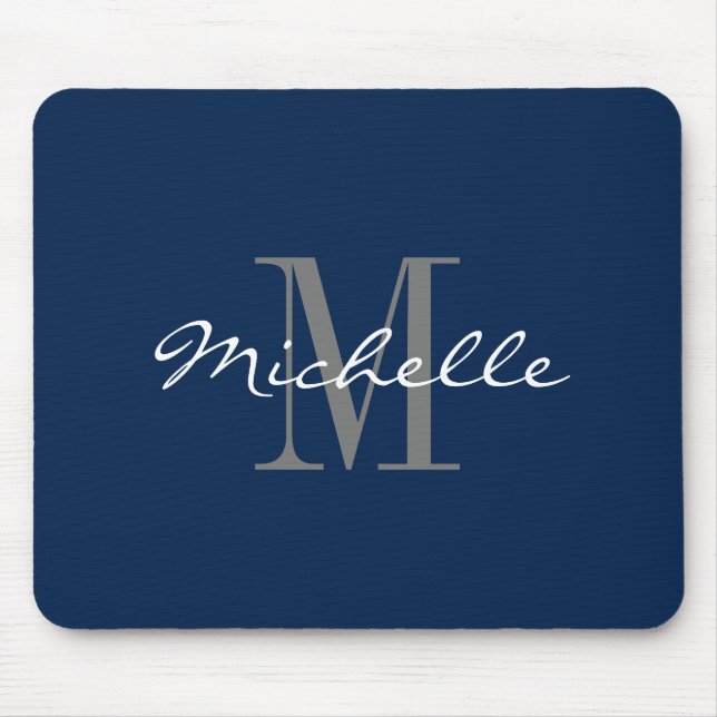 Navy blue custom monogrammed name initial letter mouse pad (Front)