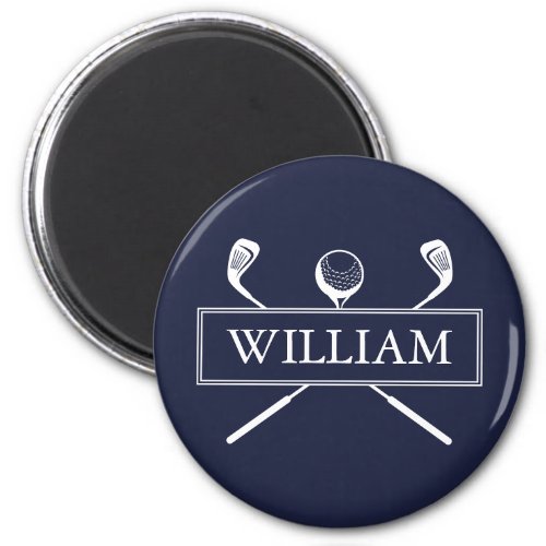 Navy Blue Custom Name Golf Ball Clubs Magnet