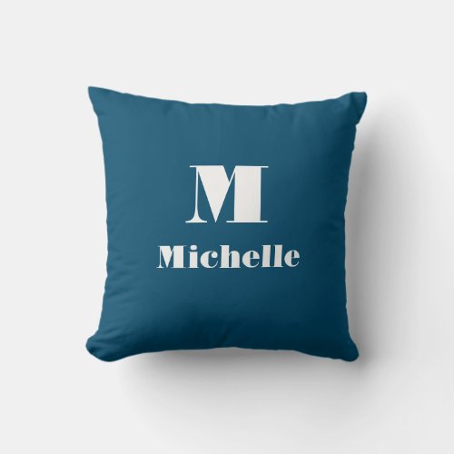 Navy Blue Custom Name Initial Letter Solid Color  Throw Pillow
