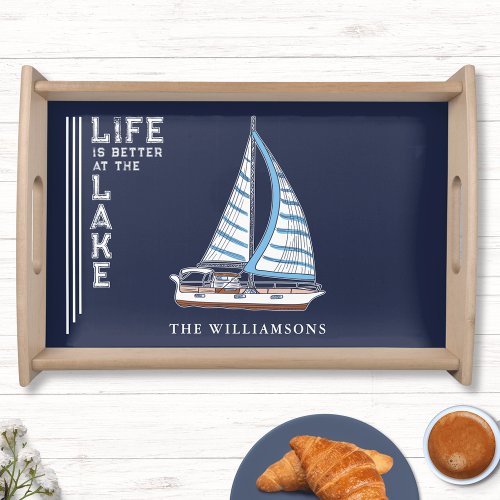 Navy Blue Custom Name Lake House Nautical Boat Serving Tray