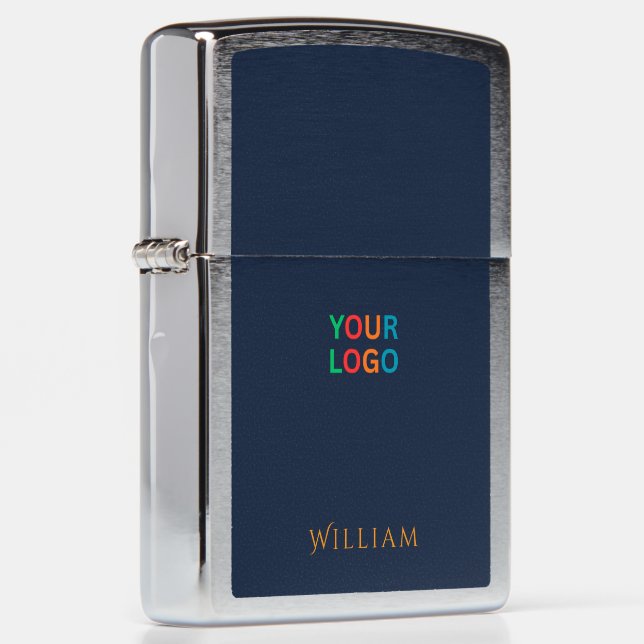 Navy Blue Custom Name & Log Zippo Lighter (Right)