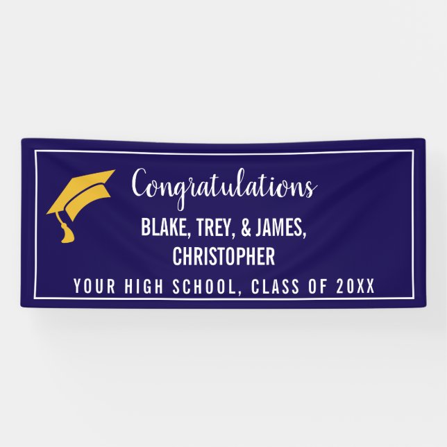 Navy Blue Custom Names Graduation Banner (Horizontal)