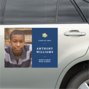 Navy Blue Custom Photo Graduation Announcement Car Magnet
