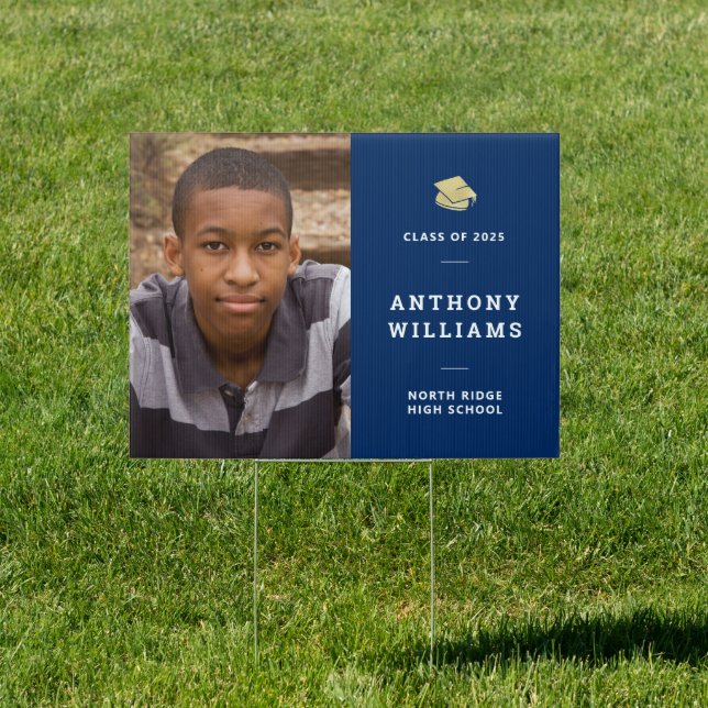 Navy Blue Custom Photo Graduation Sign (Insitu)