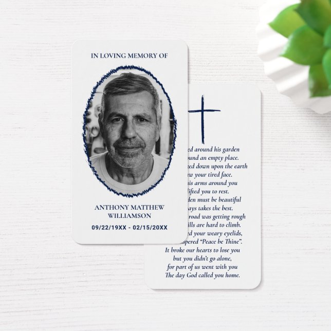 Navy Blue Custom Photo Memorial Cards (Desk)
