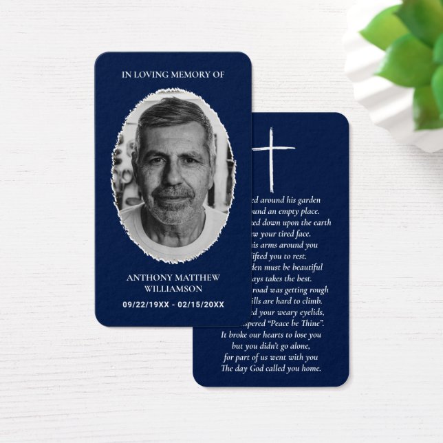 Navy Blue Custom Photo Memorial Cards (Desk)