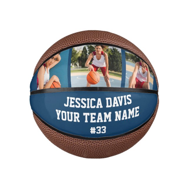 Navy Blue Custom Player Team Sports Personalized  Mini Basketball (Front)