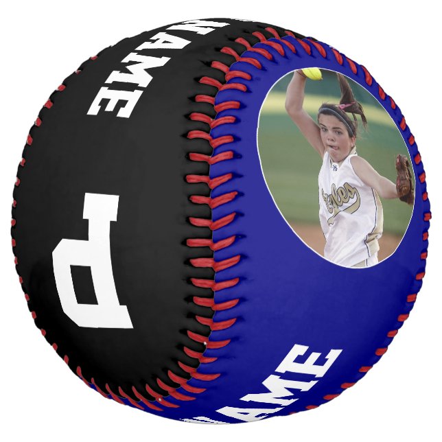 Navy Blue Custom Softball Player Photo Name Number (Angled)