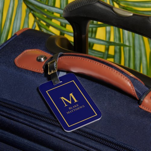 Navy Blue Customize It Gold Monogram  Name Luggage Tag