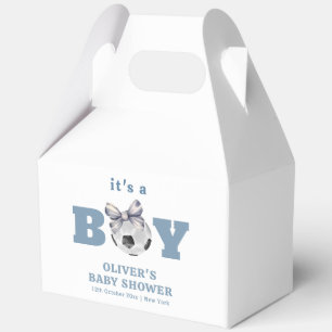 Navy Blue Cute Bow Soccer It's A Boy Baby Shower  Favor Boxes