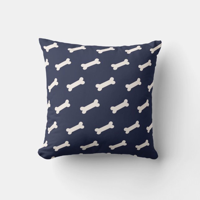 Navy Blue | Cute Dog Bone Pattern Holiday Throw Pillow (Front)