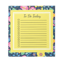 Navy Blue Cute Flowers Check Box To Do Notepad