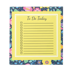Navy Blue Cute Flowers Check Box To Do Notepad