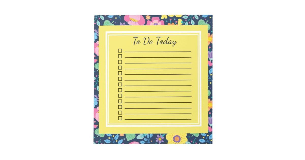 Navy Blue Cute Flowers Check Box To Do Notepad | Zazzle