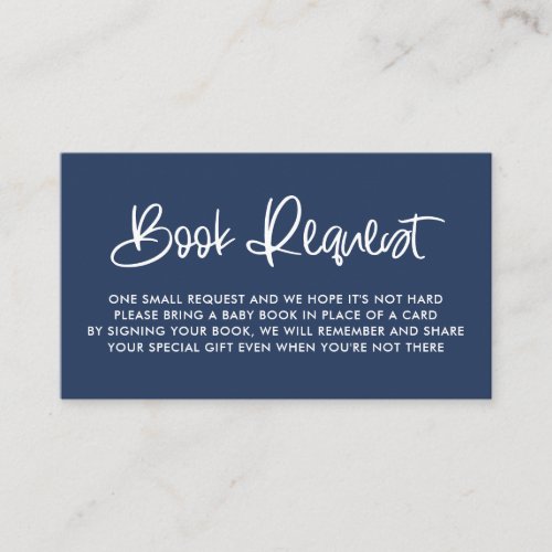 Navy Blue Cute Modern Calligraphy Book Request Enclosure Card