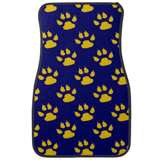 Navy Blue Cute Paw Pattern Print Car Floor Mat (Front)