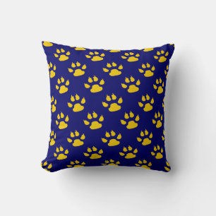 Navy Blue Cute Paw Pattern Print Throw Pillow