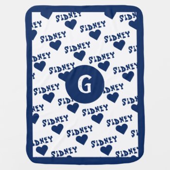Navy Blue Cute Personalized Name And Monogram Boy Baby Blanket by TintAndBeyond at Zazzle