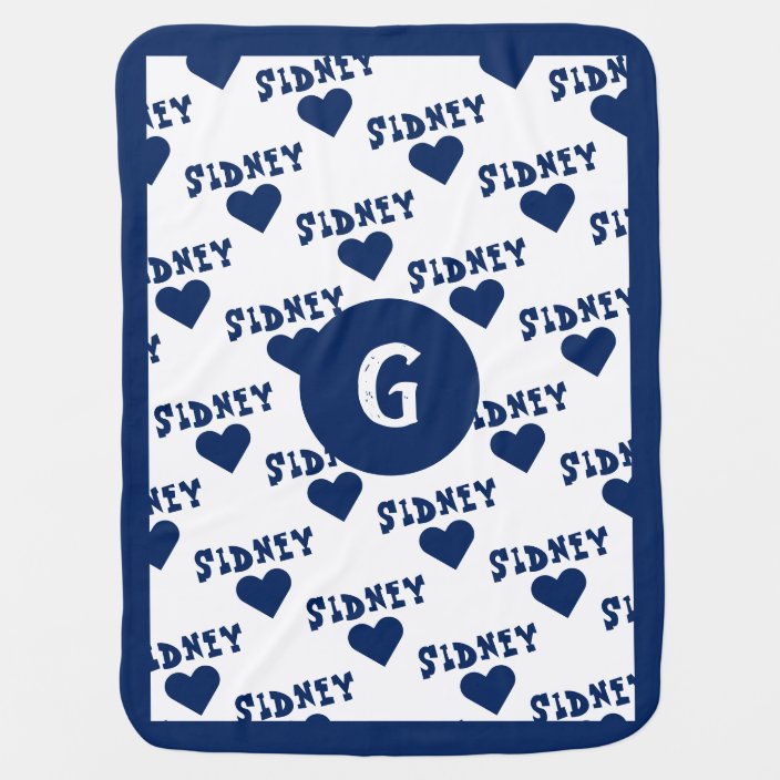 Navy Blue Cute Personalized Name And Monogram Boy Baby Blanket Zazzle Com