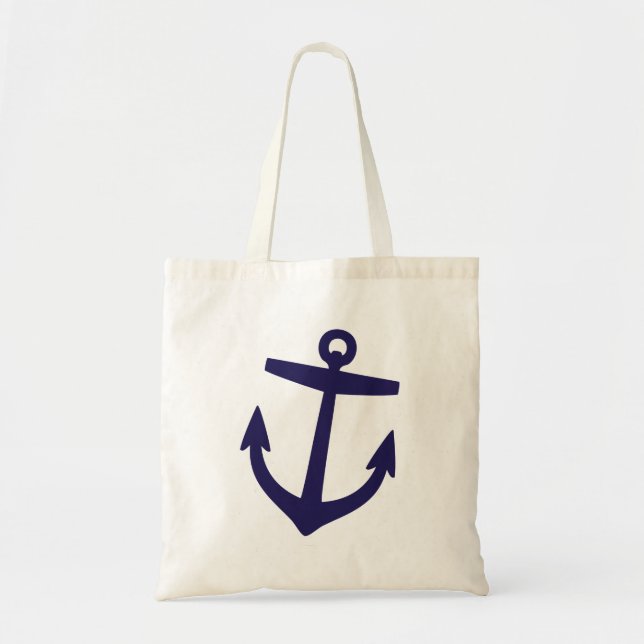 Navy Blue Cute Preppy Nautical Anchor Tote Bag (Front)