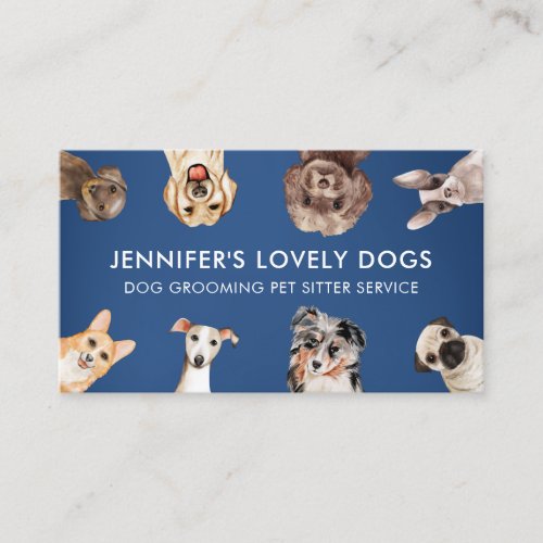Navy Blue Cute Small Size Dogs Pet Sitter Business Card