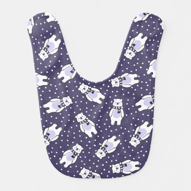 Navy blue cute snow polar bear pattern baby bib (Front)