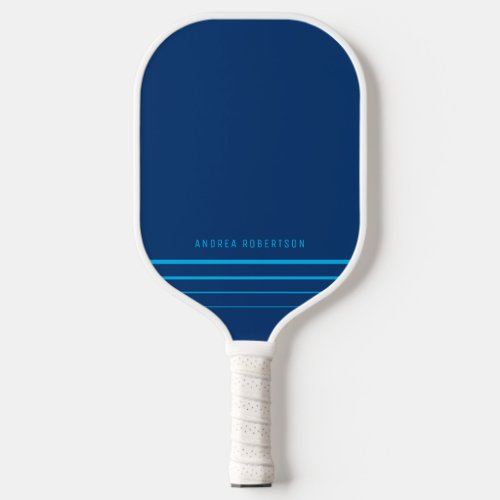 Navy Blue  Cyan Simple Minimal Personalized Name Pickleball Paddle
