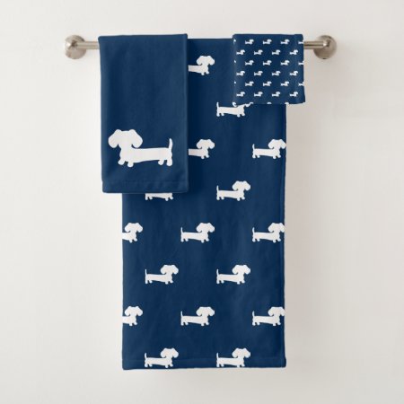 Navy Blue Dachshund 3- Piece Bath Towel Set
