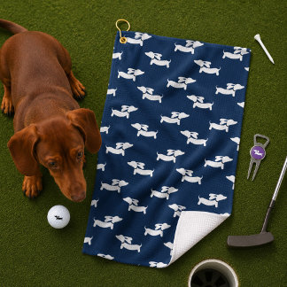 Navy Blue Dachshund Mom Golfer Gift Golf Towel