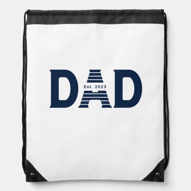 Navy Blue Dad Established New Dad Gift Drawstring Bag (Front)