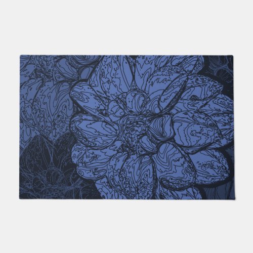 Navy Blue Dahlia Floral Pattern Doormat